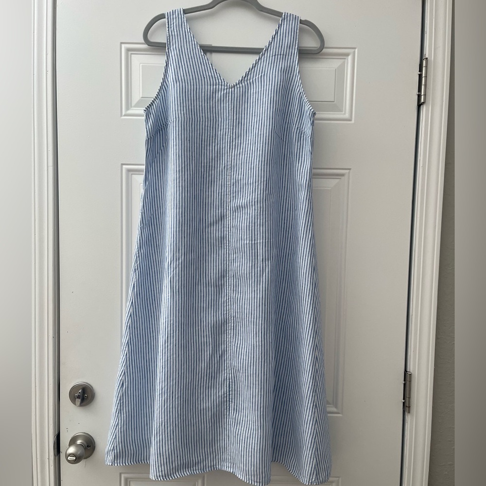 Talbots Linen Striped Dress Blue Size 10 Petite 10P